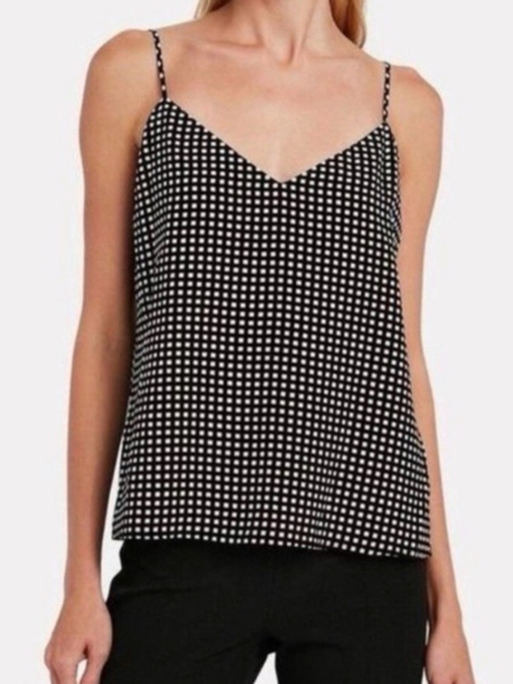 L'Agence Black White Gingham Check Silk Cami Tank Medium